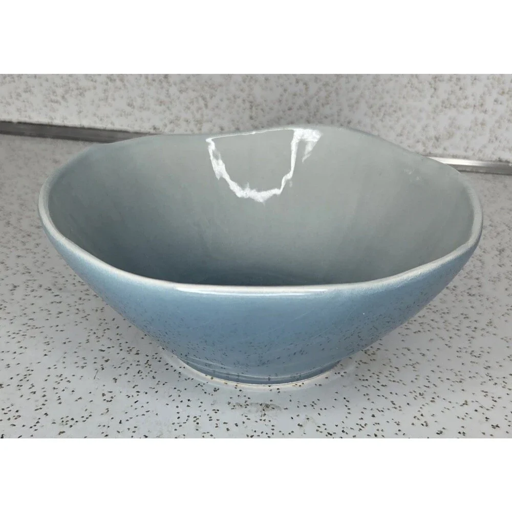 Pier 1 Cerchi Smoke White Blue Soup Cereal Salad Bowl Teal Hand Painted Retired